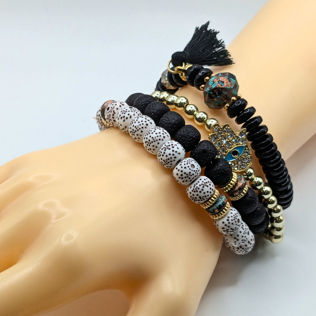 Black Beaded Bracelets for Women Jewelry Boho Beaded 4 Stacked Set image 1
