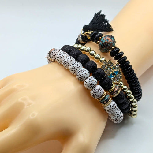 Black Beaded Bracelets for Women Jewelry Boho Beaded 4 Stacked Set image 1