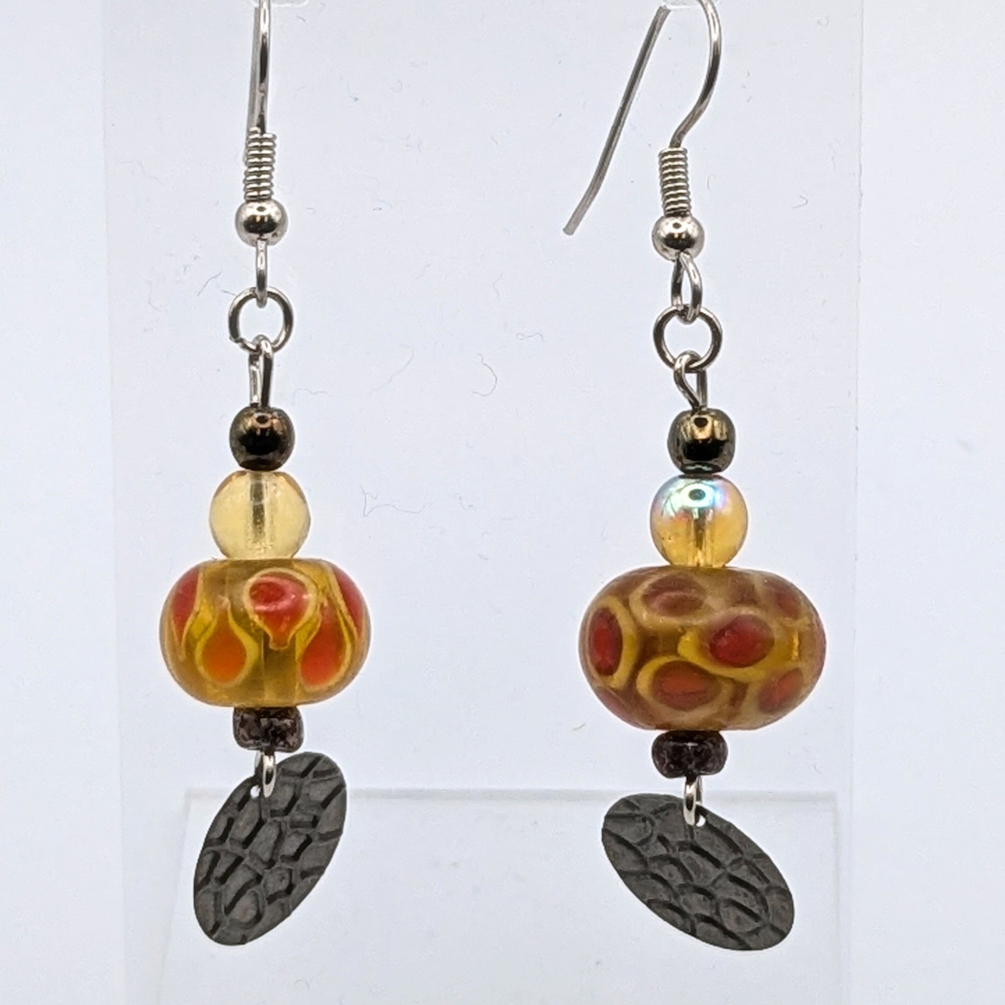 Yellow And Red Marbled Dangle Earrings image 0