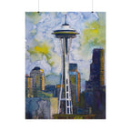 Seattle Space Needle Watercolor Poster, Seattle Wall Art, Pacific Northwest Cityscape Print, Stormy Seattle Skyline Art, Travel Gift