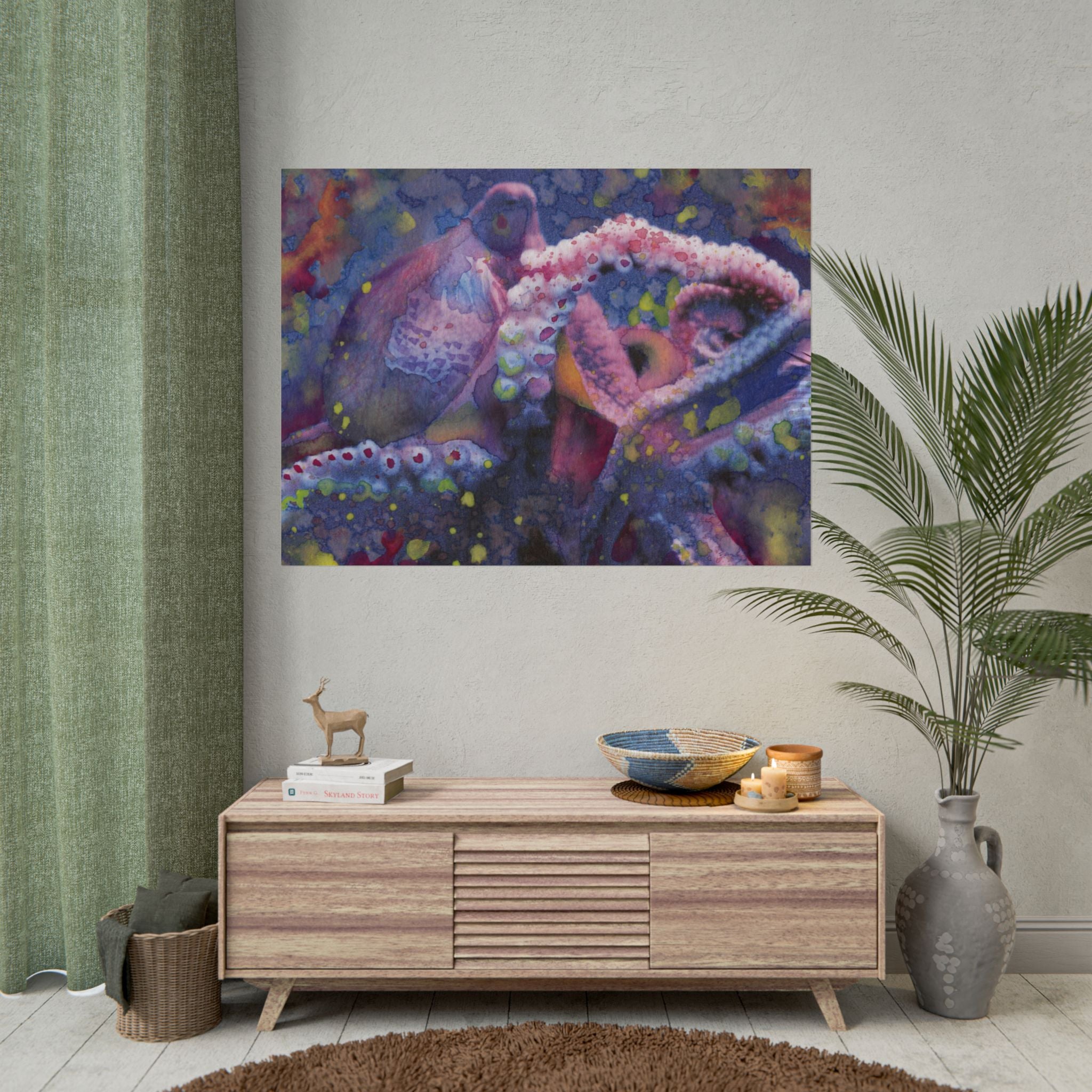 Purple Octopus Watercolor Poster, Octopus Wall Art, Underwater Ocean Art Print, Marine Life Decor, Modern Sea Life Artwork