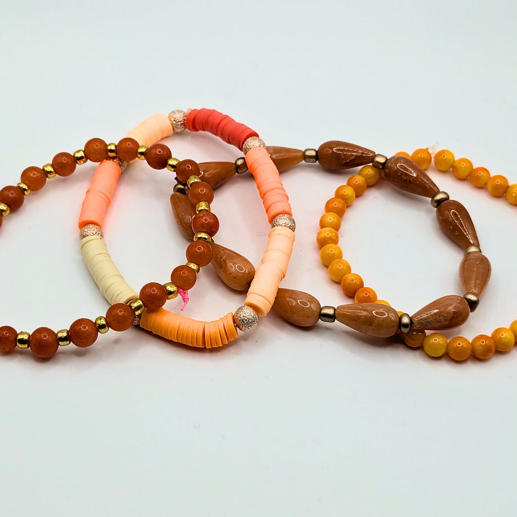 Orange Beaded Bracelets for Women Jewelry Boho Beaded 4 Stacked Set image 4