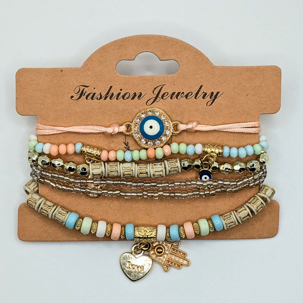Pink And Blue Beaded Bracelets for Women Jewelry Boho Beaded 6 Stacked Set image 1