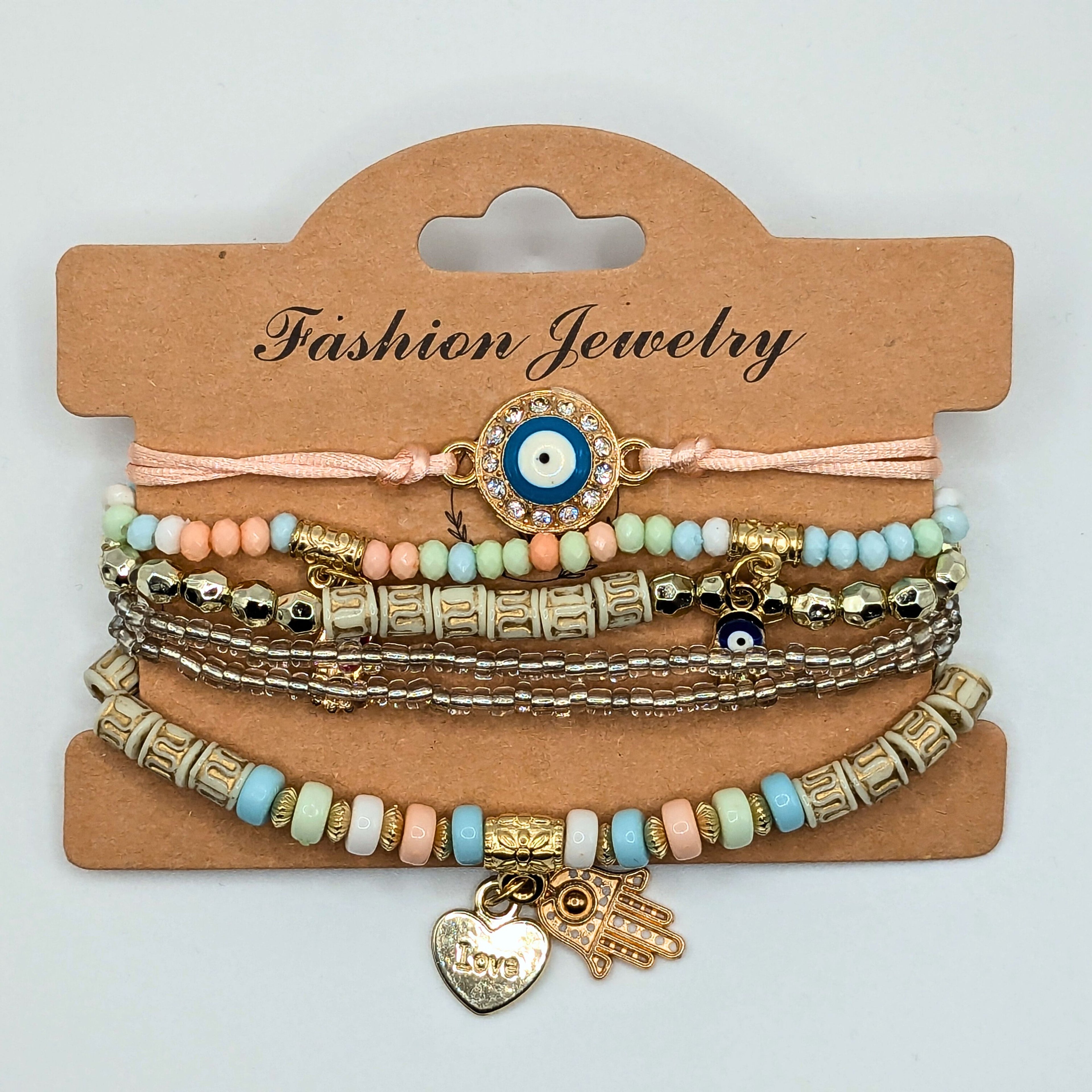Pink And Blue Beaded Bracelets for Women Jewelry Boho Beaded 6 Stacked Set image 1