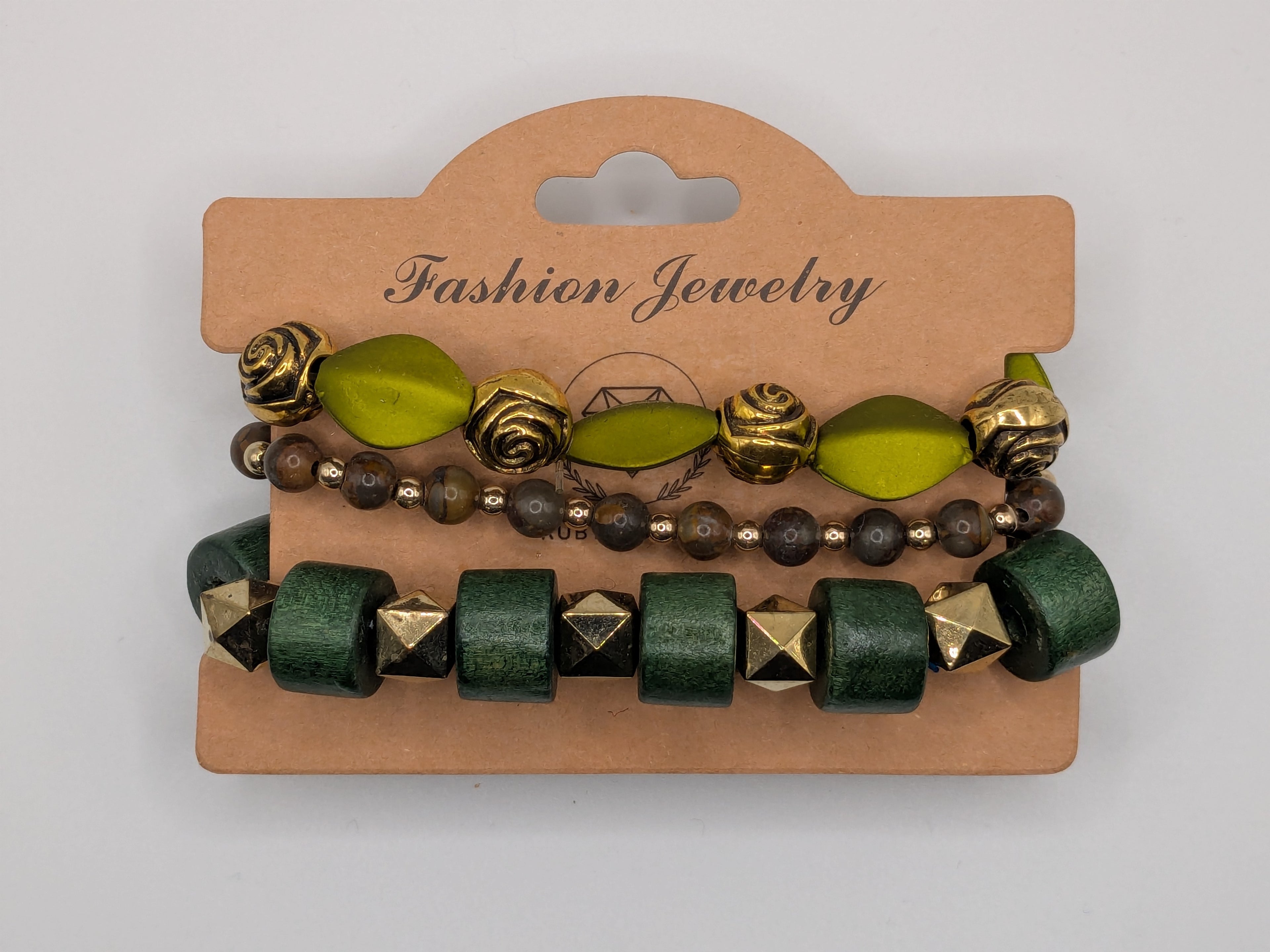Green Beaded Bracelets for Women Jewelry Boho Beaded 3 Stacked Set image 3