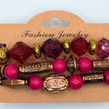 Hot Pink Beaded Bracelets for Women Jewelry Boho Beaded 3 Stacked Set image 0