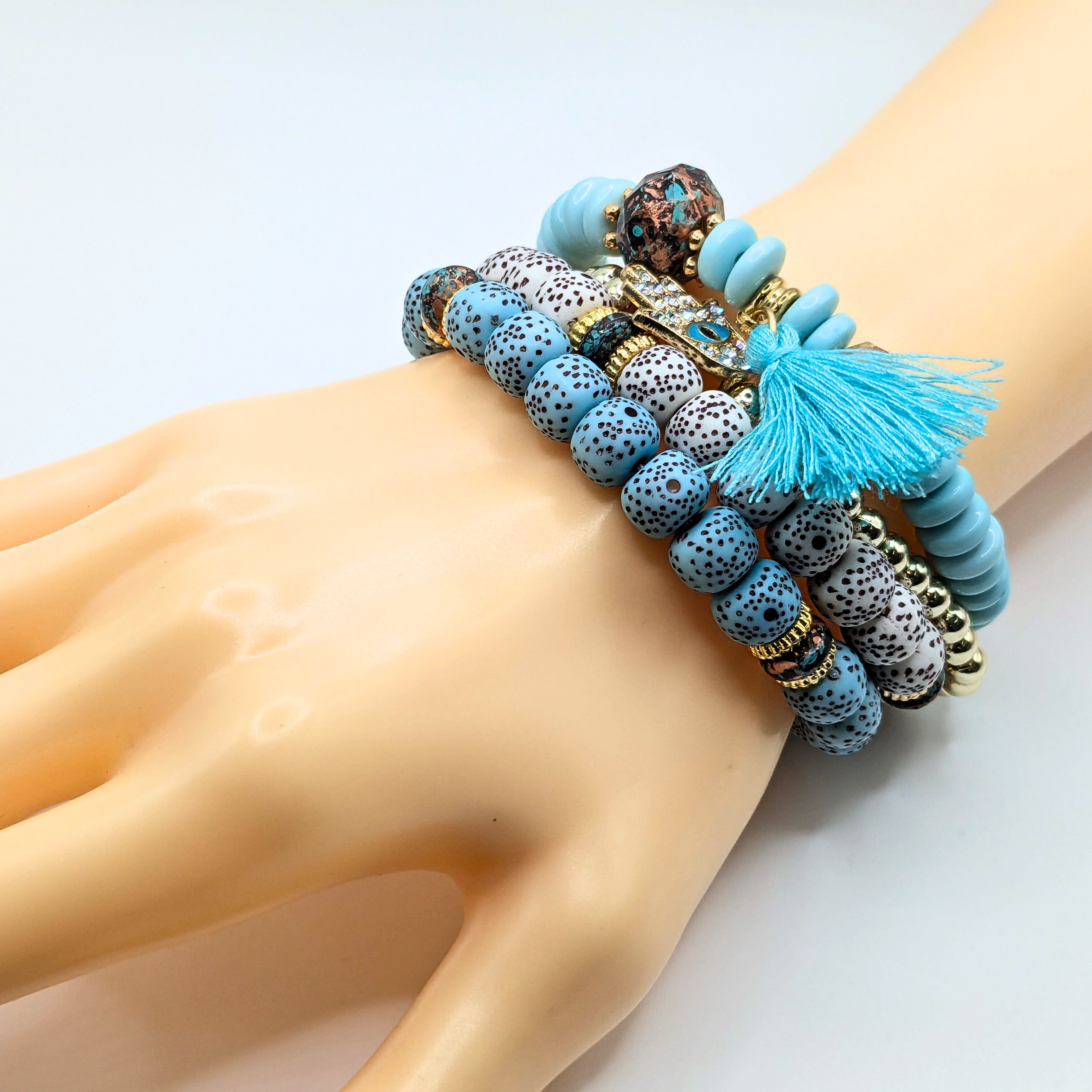 Baby Blue Beaded Bracelets for Women Jewelry Boho Beaded 4 Stacked Set image 1