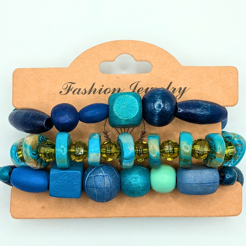Blue Beaded Bracelets for Women Jewelry Boho Beaded 3 Stacked Set image 2