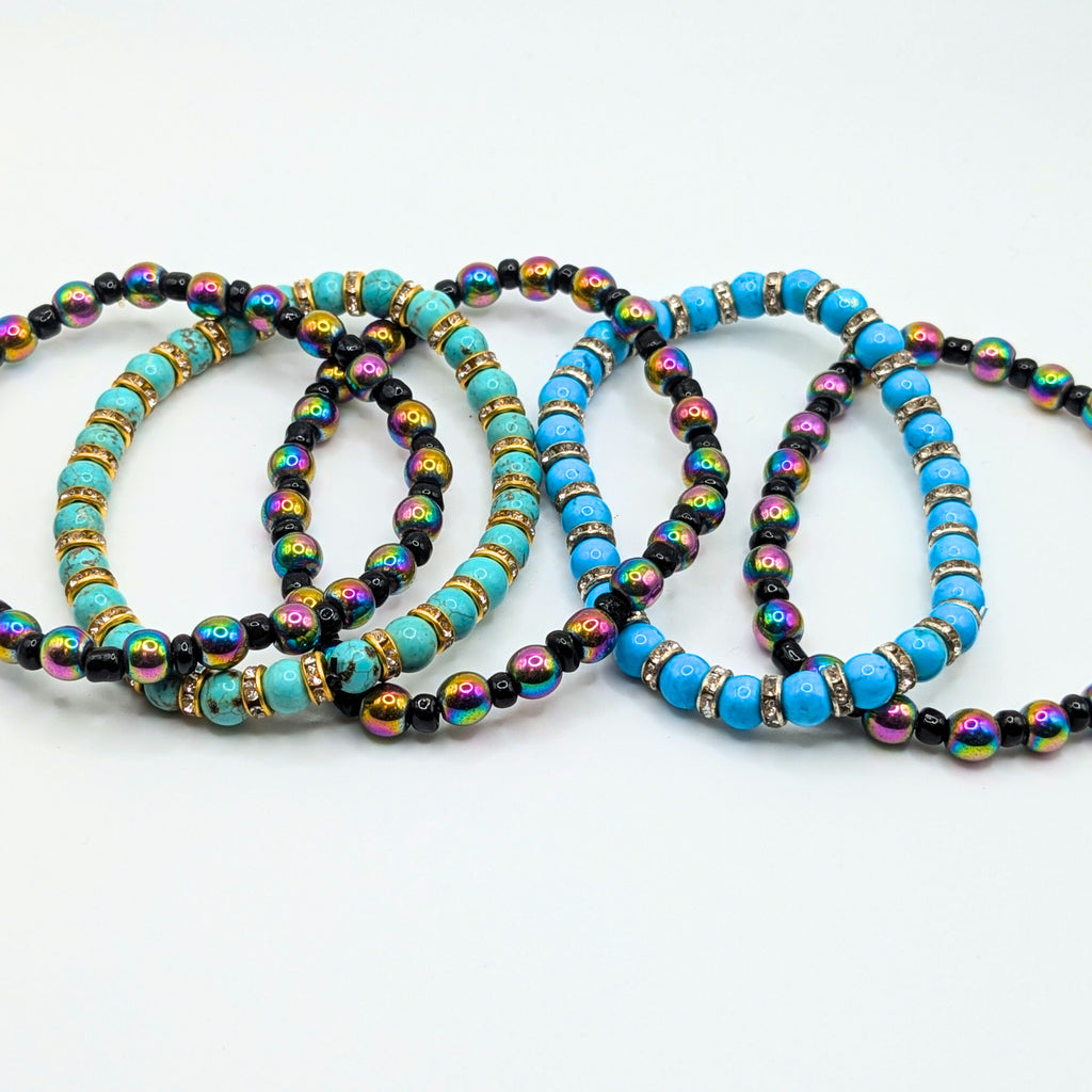Light Blue Beaded Bracelets for Women Jewelry Boho Beaded 5 Stacked Set image 2