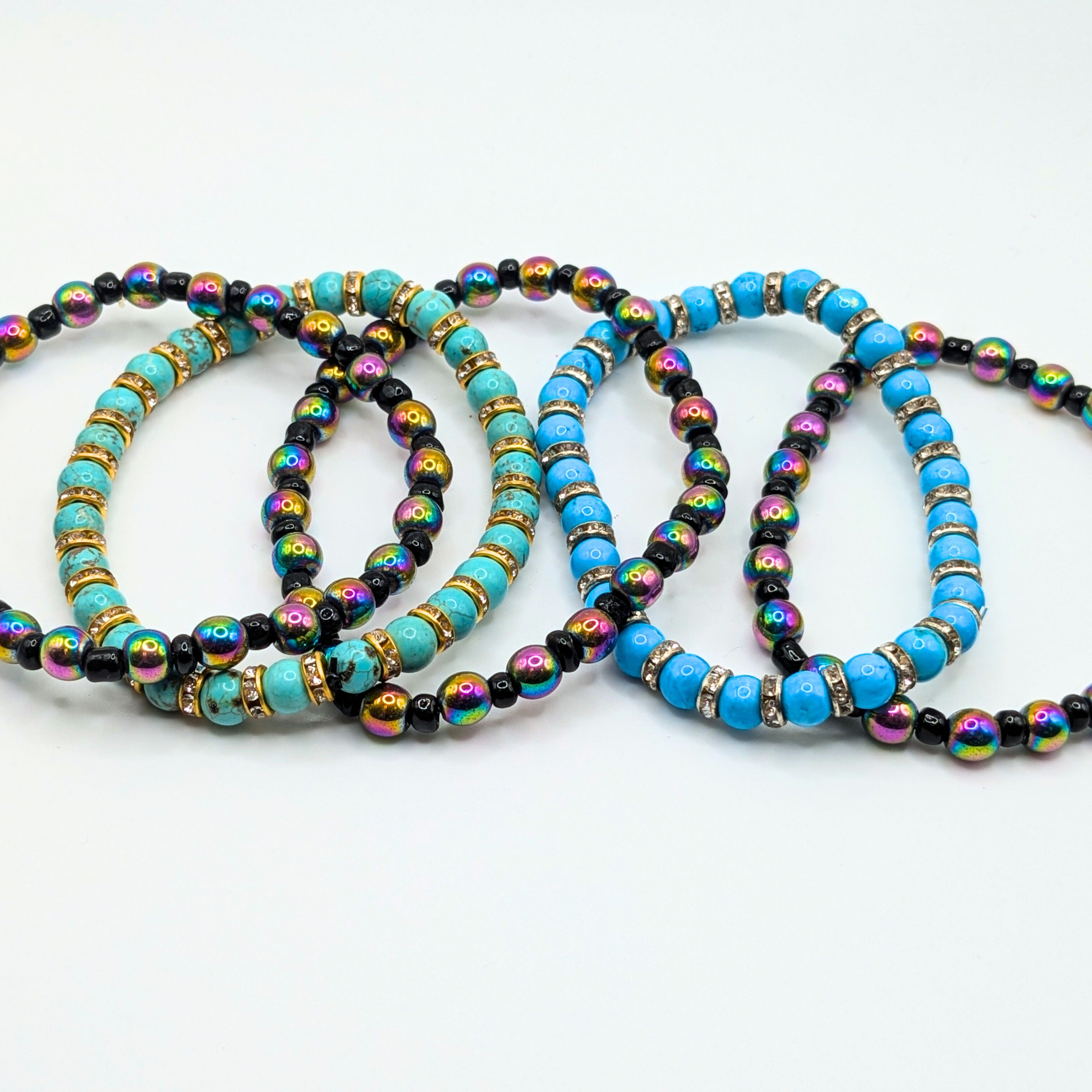 Light Blue Beaded Bracelets for Women Jewelry Boho Beaded 5 Stacked Set image 2