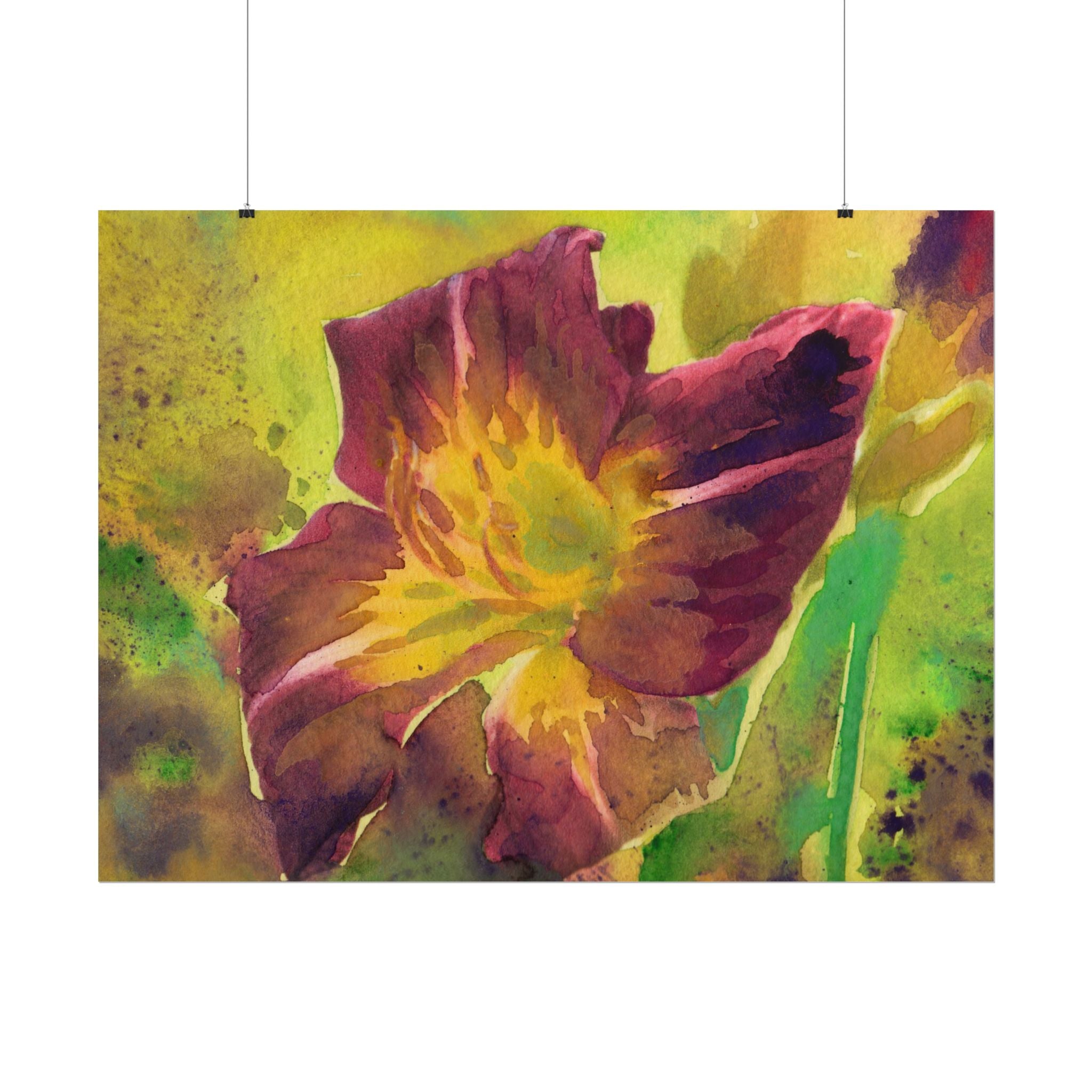 Purple Yellow Abstract Flower Watercolor Poster, Colorful Floral Wall Art, Modern Botanical Print, Abstract Flower Decor, Fine Art