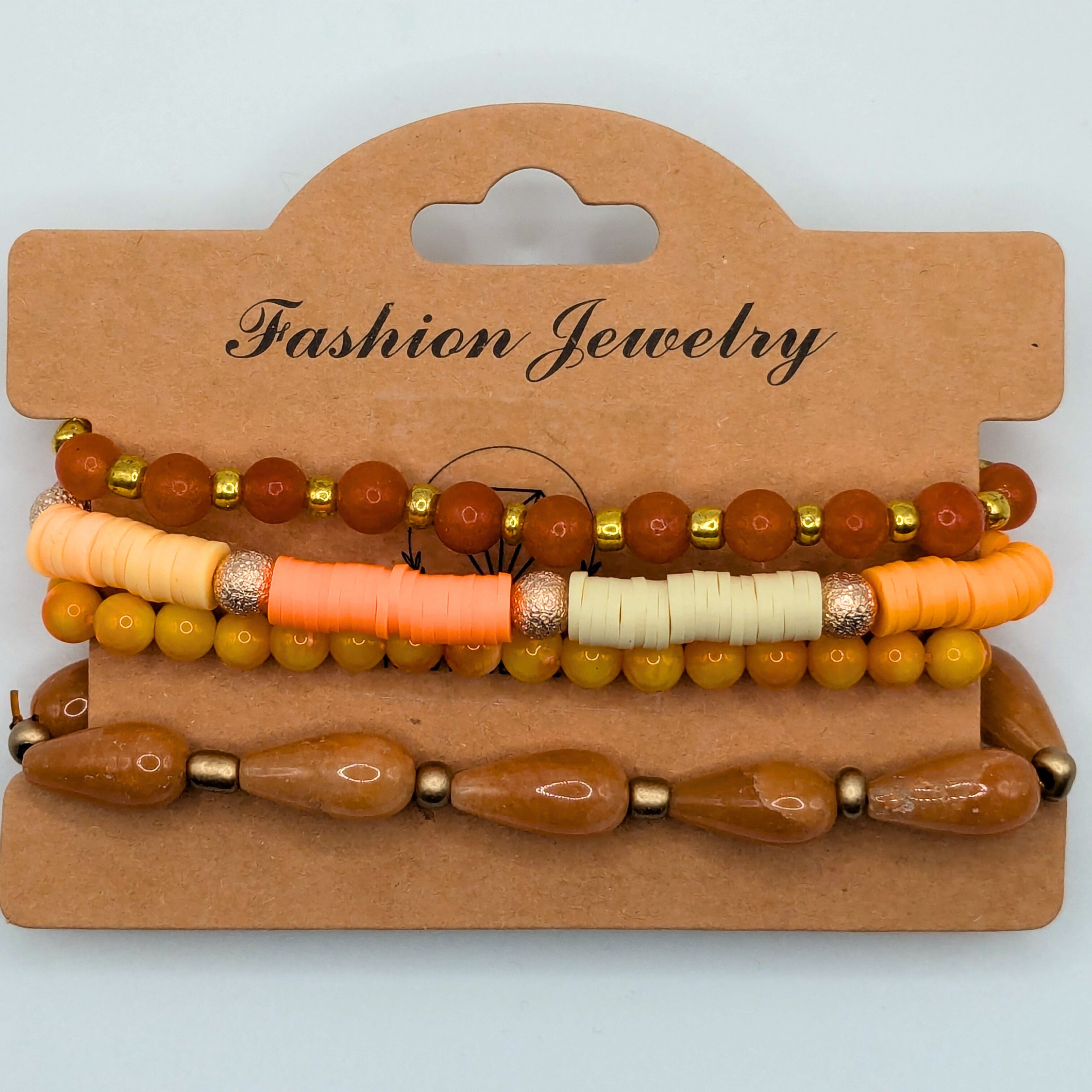 Orange Beaded Bracelets for Women Jewelry Boho Beaded 4 Stacked Set image 1