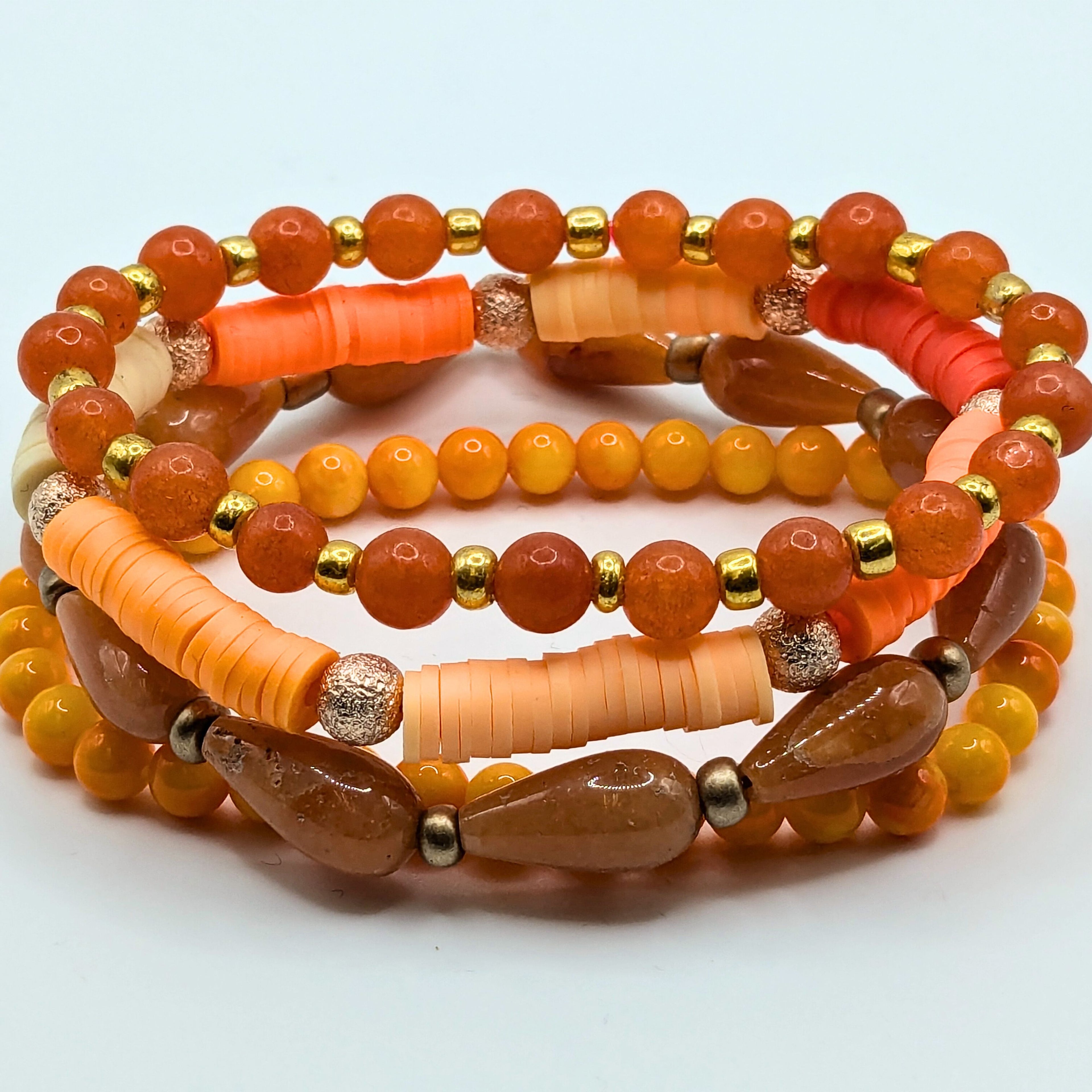 Orange Beaded Bracelets for Women Jewelry Boho Beaded 4 Stacked Set image 0