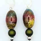 Green and Yellow Ceramic Dangle Earrings image 0