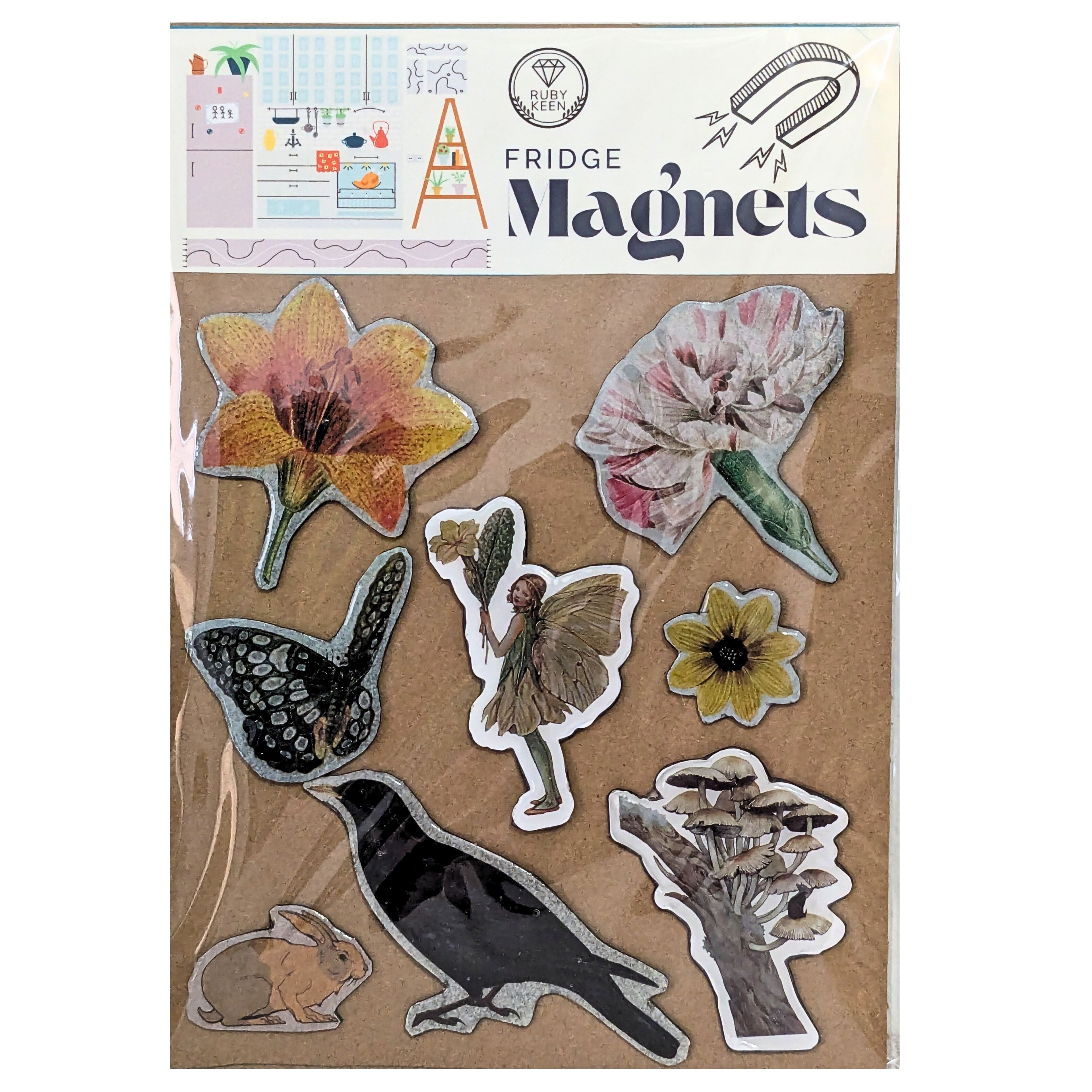Nature Themed Fridge Magnets Kitchen Decor Fairy Magnets Butterfly, Birds Refrig image 0