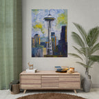 Seattle Space Needle Watercolor Poster, Seattle Wall Art, Pacific Northwest Cityscape Print, Stormy Seattle Skyline Art, Travel Gift