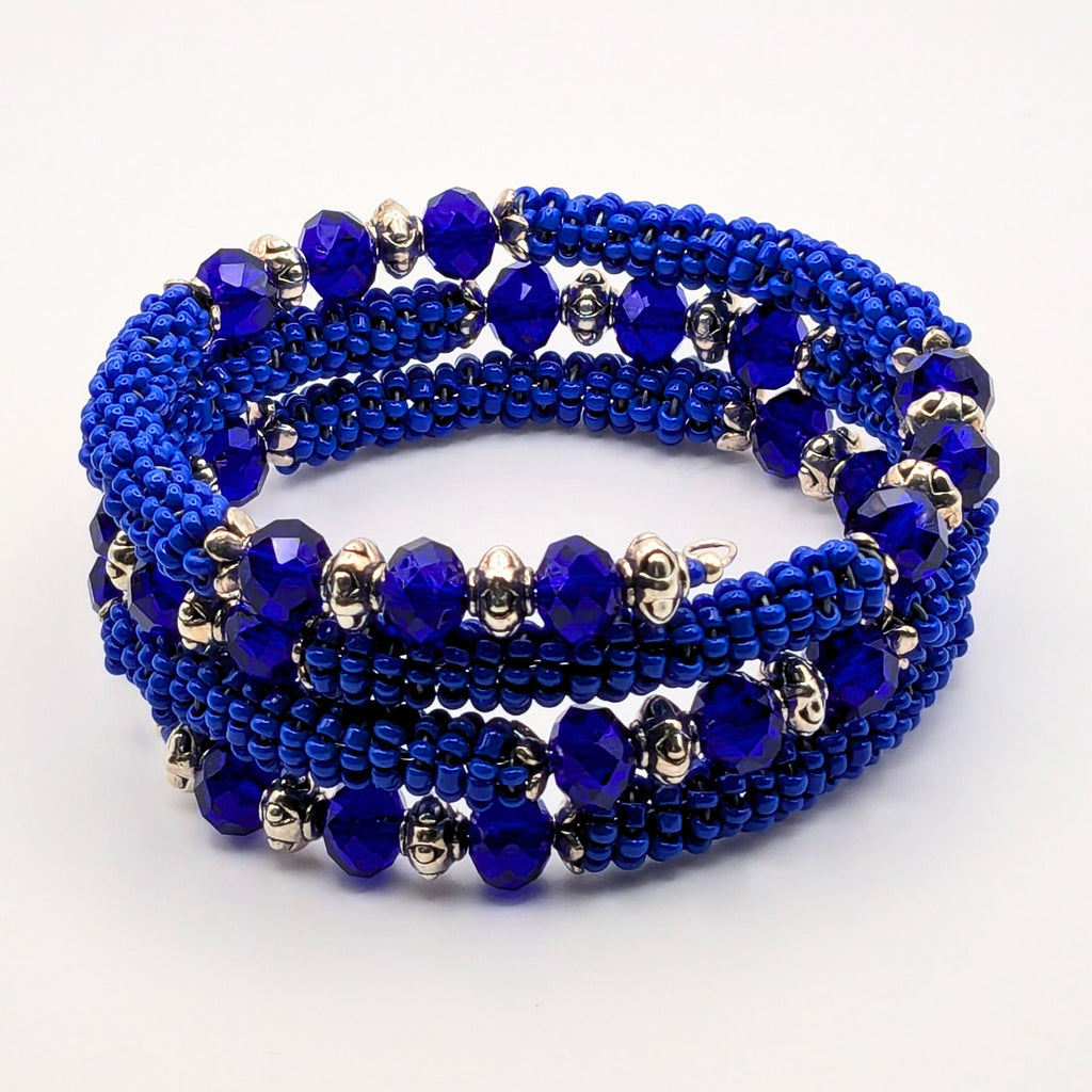 Cobalt Blue Beaded Wrap Cuff Bracelet image 2
