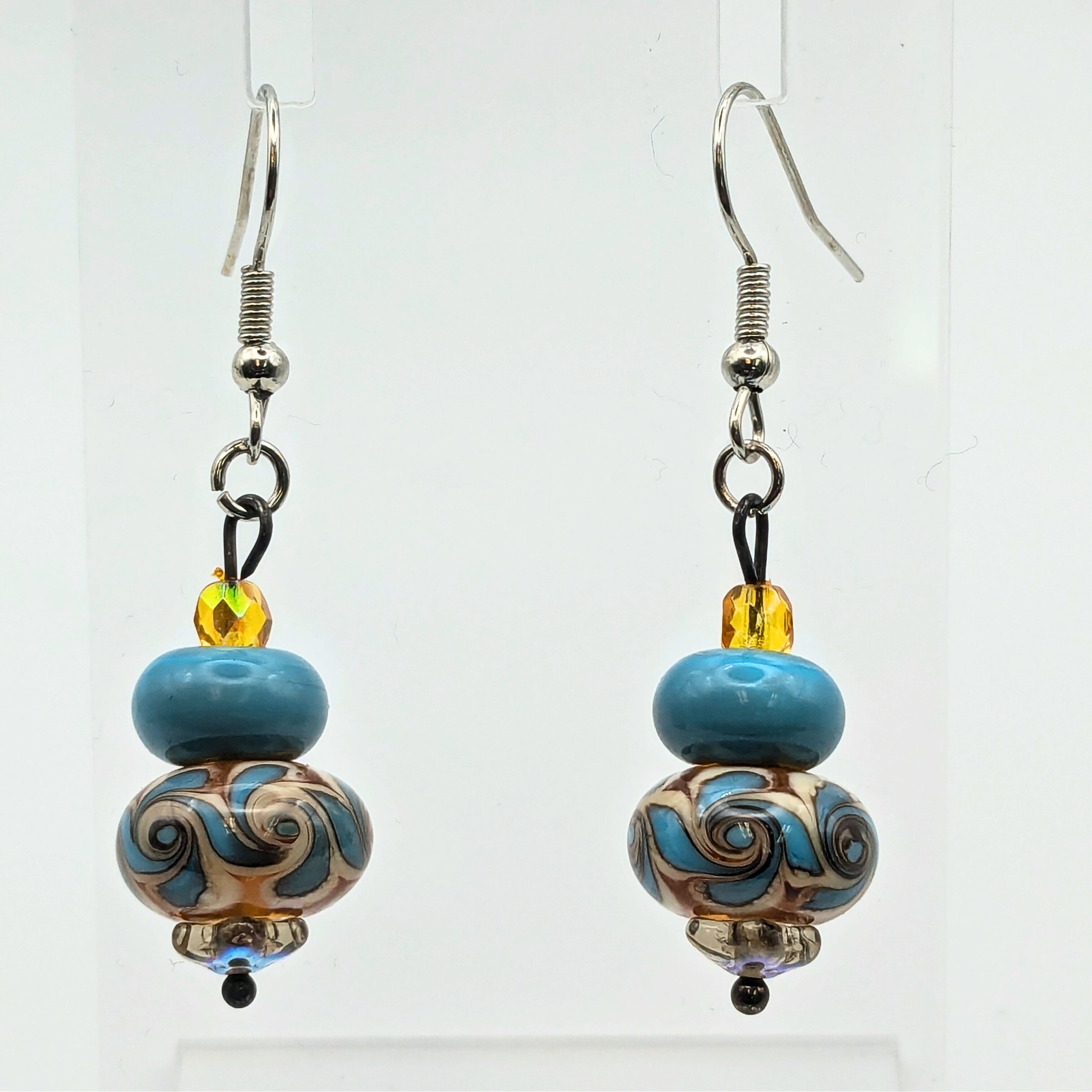 Light Blue And Yellow Swirl Dangle Earrings image 4