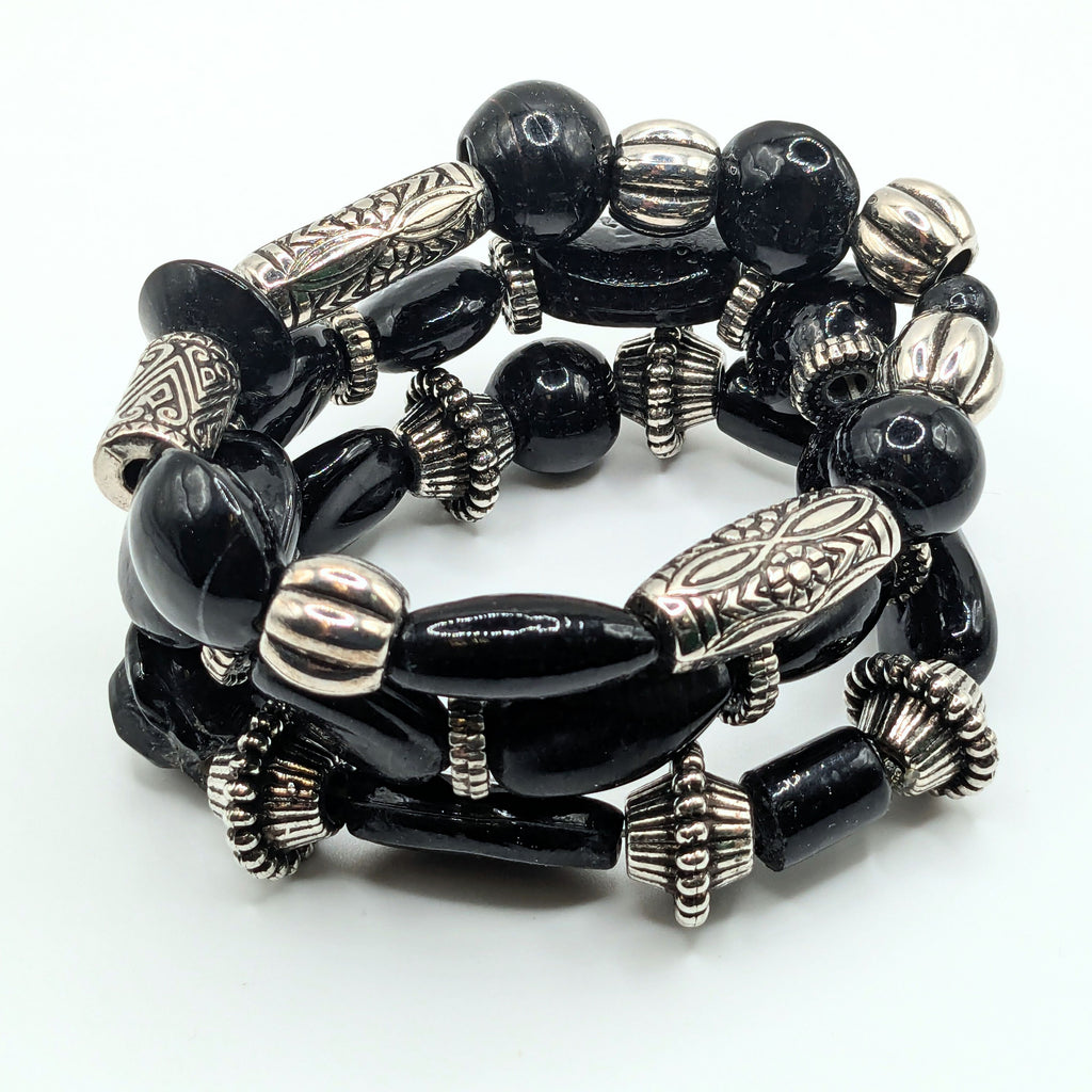 Black Beaded Bracelets for Women Jewelry Boho Beaded 3 Stacked Set image 3