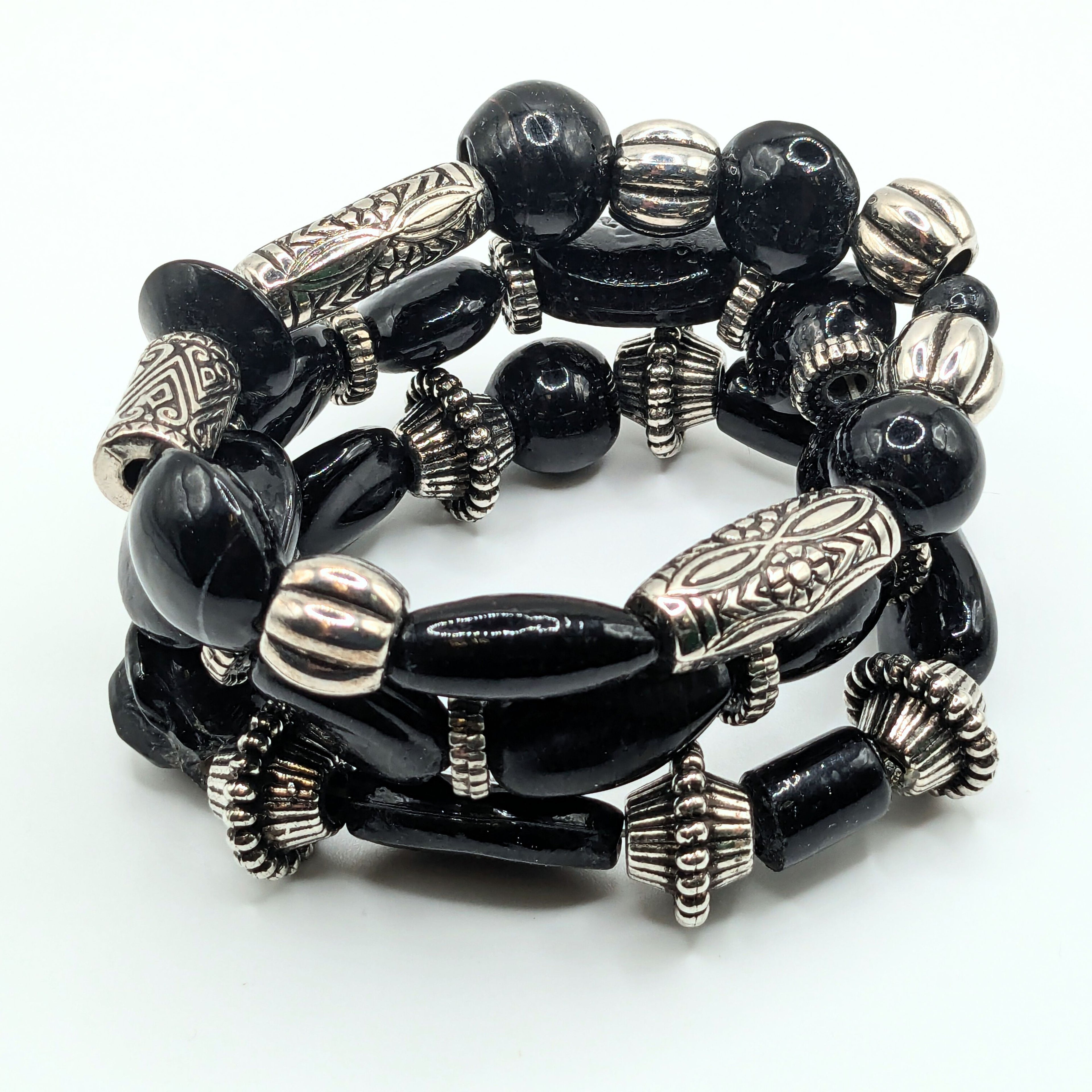 Black Beaded Bracelets for Women Jewelry Boho Beaded 3 Stacked Set image 3