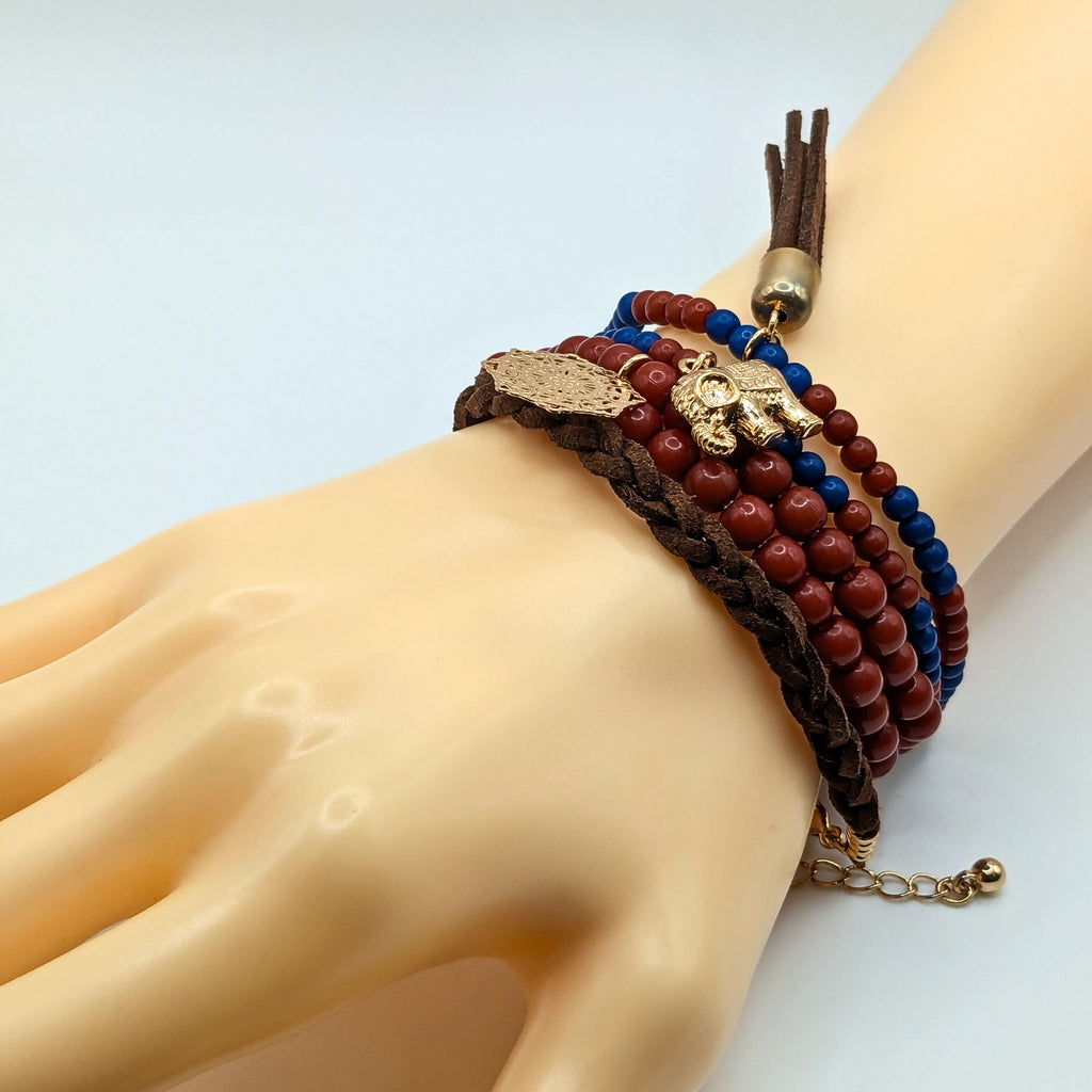 Red And Blue Beaded Bracelets for Women Jewelry Boho Beaded 5 Stacked Set image 2