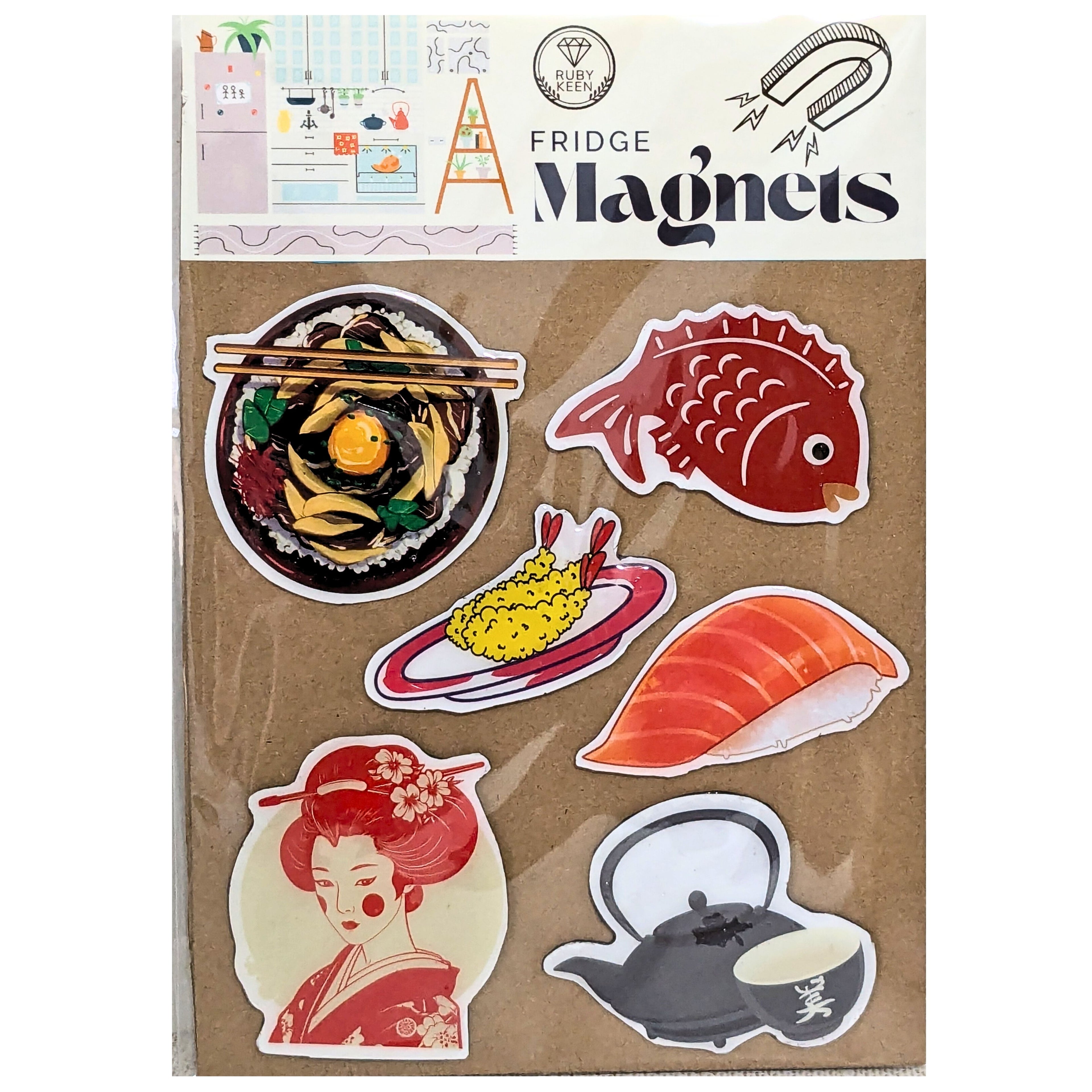 Japanese Geisha Themed Fridge Magnets Kitchen Decor Miniature Food Magnets image 0