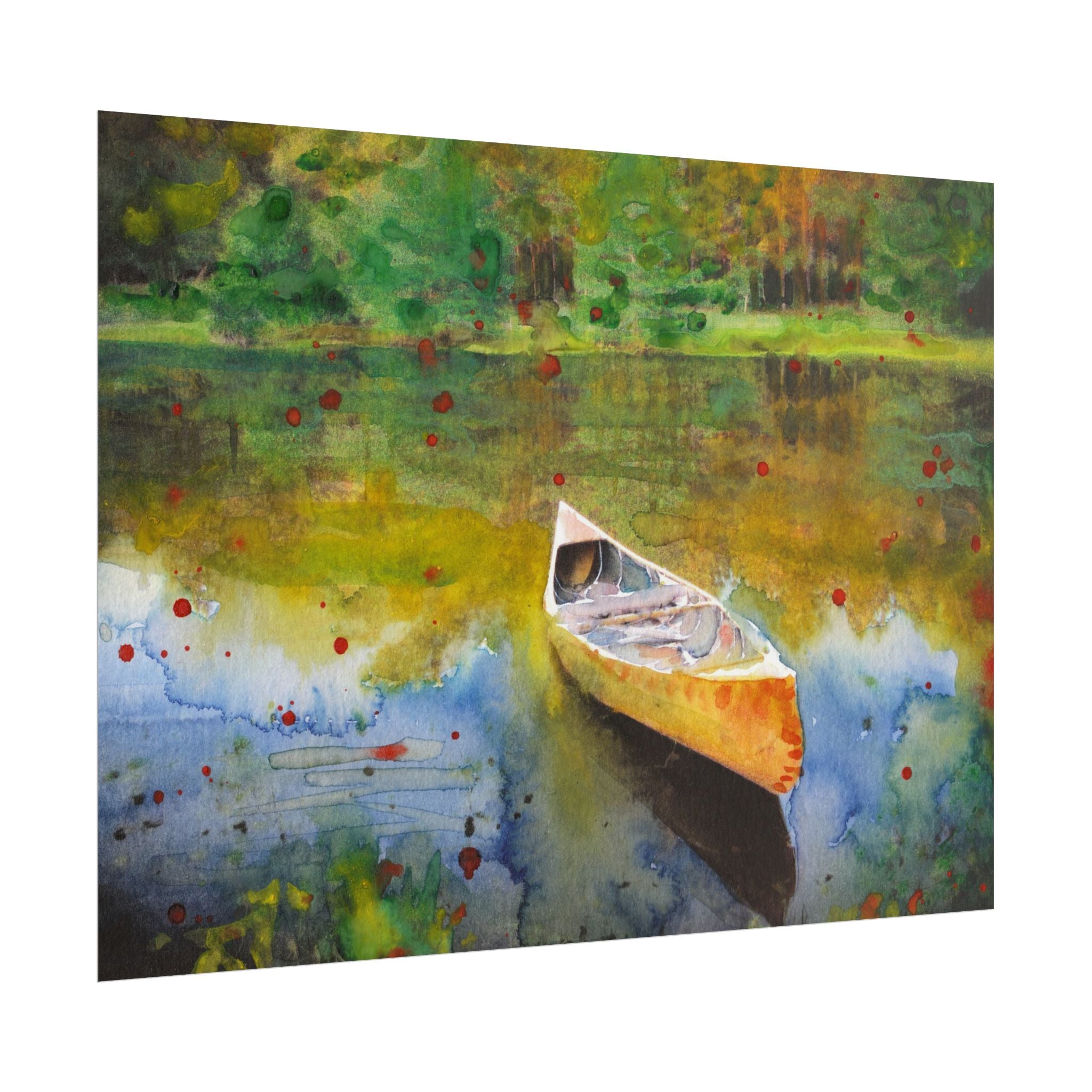Lake Boat Watercolor Art Print, Peaceful Nature Wall Art, Rustic Cabin Decor, Serene Lake Landscape Poster, Cottagecore Artwork