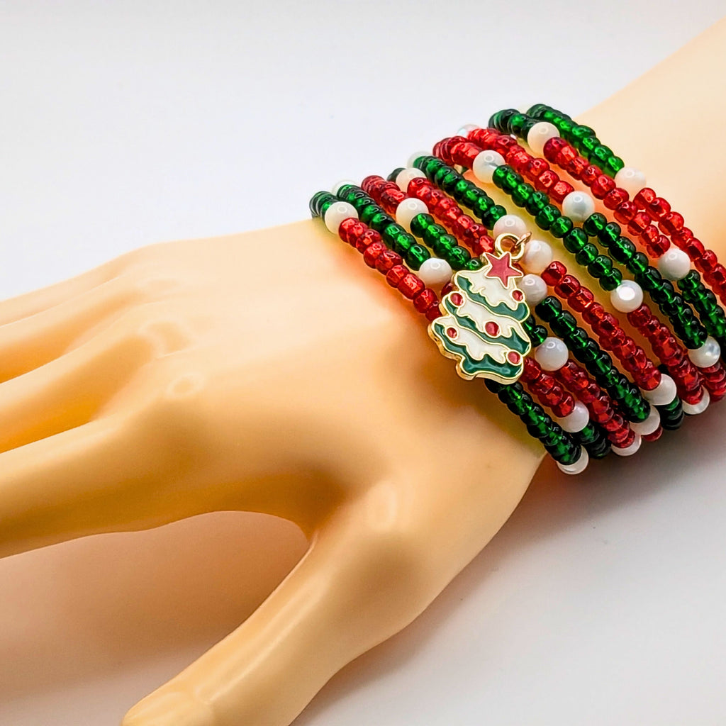 Super Chunky Christmas Beaded Wrap Cuff Bracelet image 1