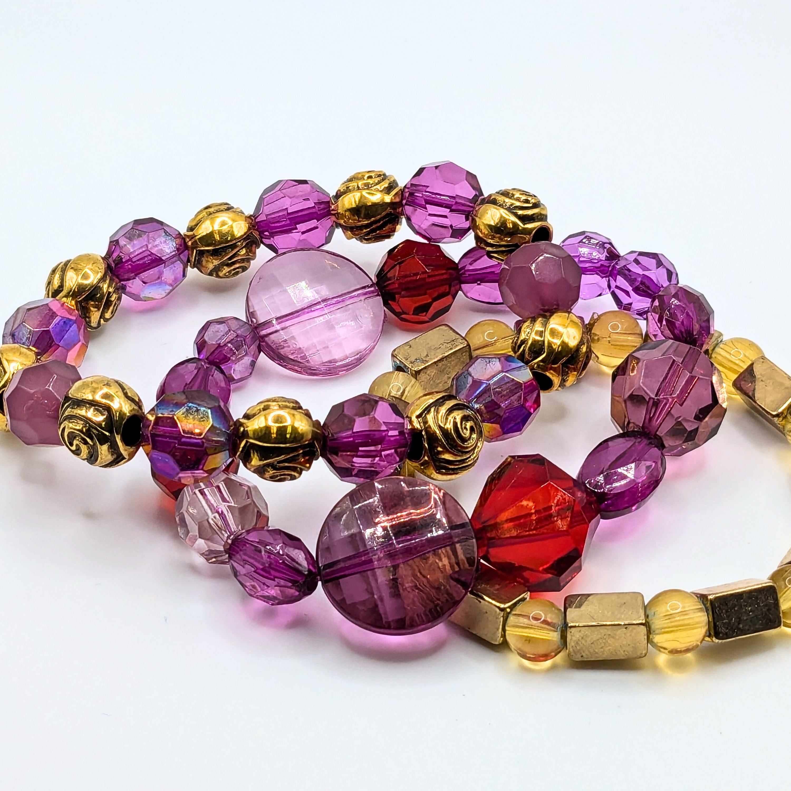 Purple Beaded Bracelets for Women Jewelry Boho Beaded 3 Stacked Set image 3