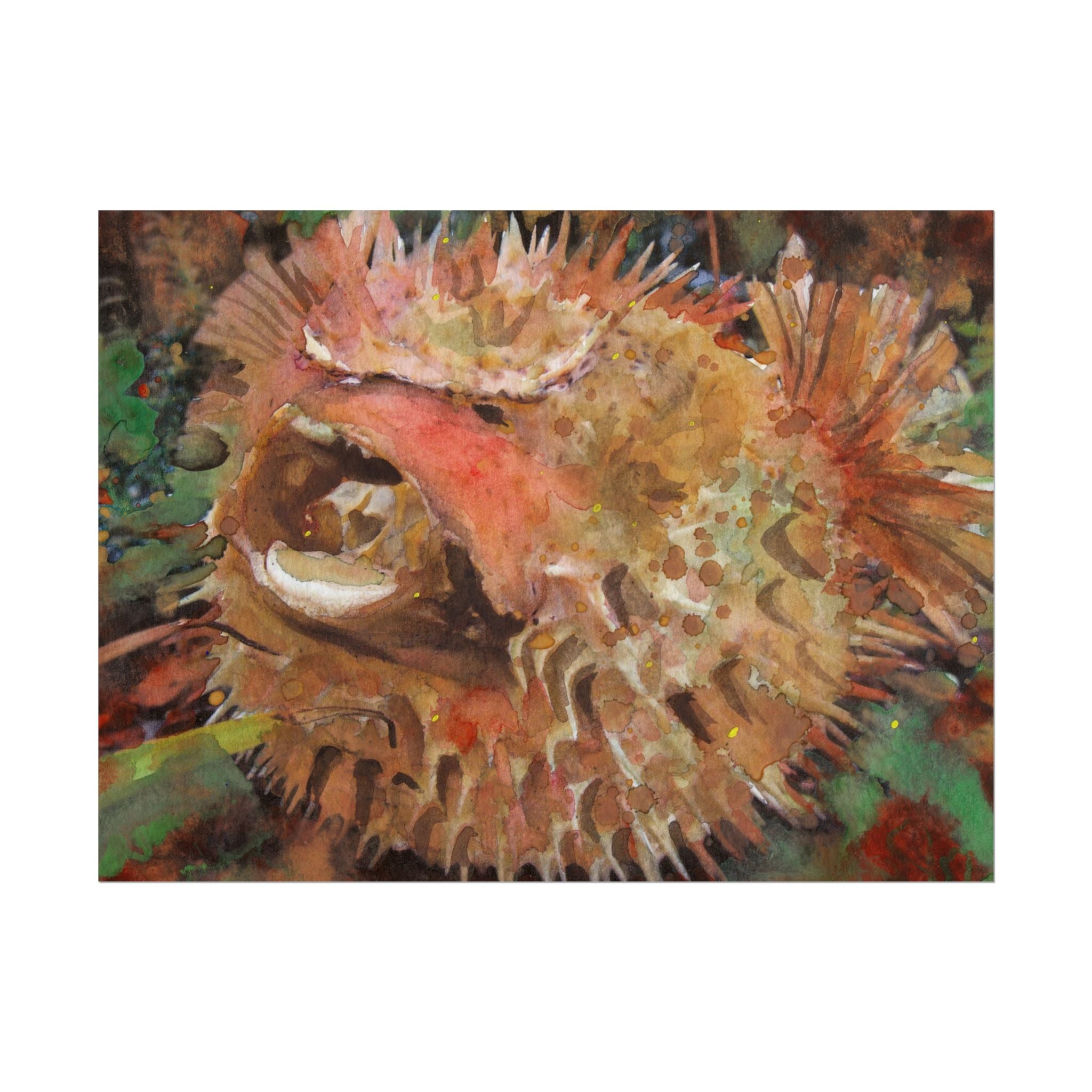 Abstract Puffer Fish Wall Art, Watercolor Pufferfish Poster, Colorful Ocean Art Print, Contemporary Fish Wall Decor, Coastal Artwork