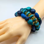 Blue Beaded Bracelets for Women Jewelry Boho Beaded 3 Stacked Set image 1