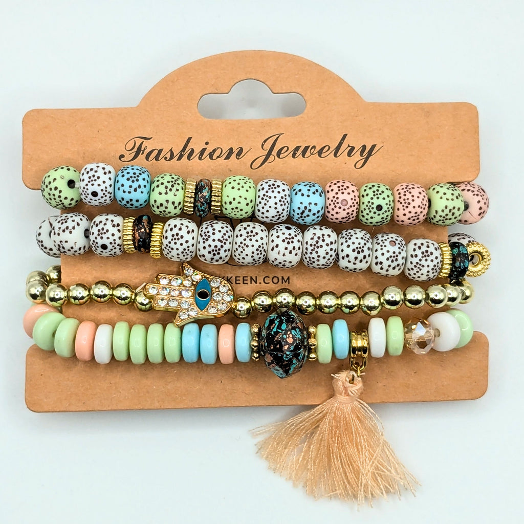 Pastel Beaded Bracelets for Women Jewelry Boho Beaded 4 Stacked Set image 4