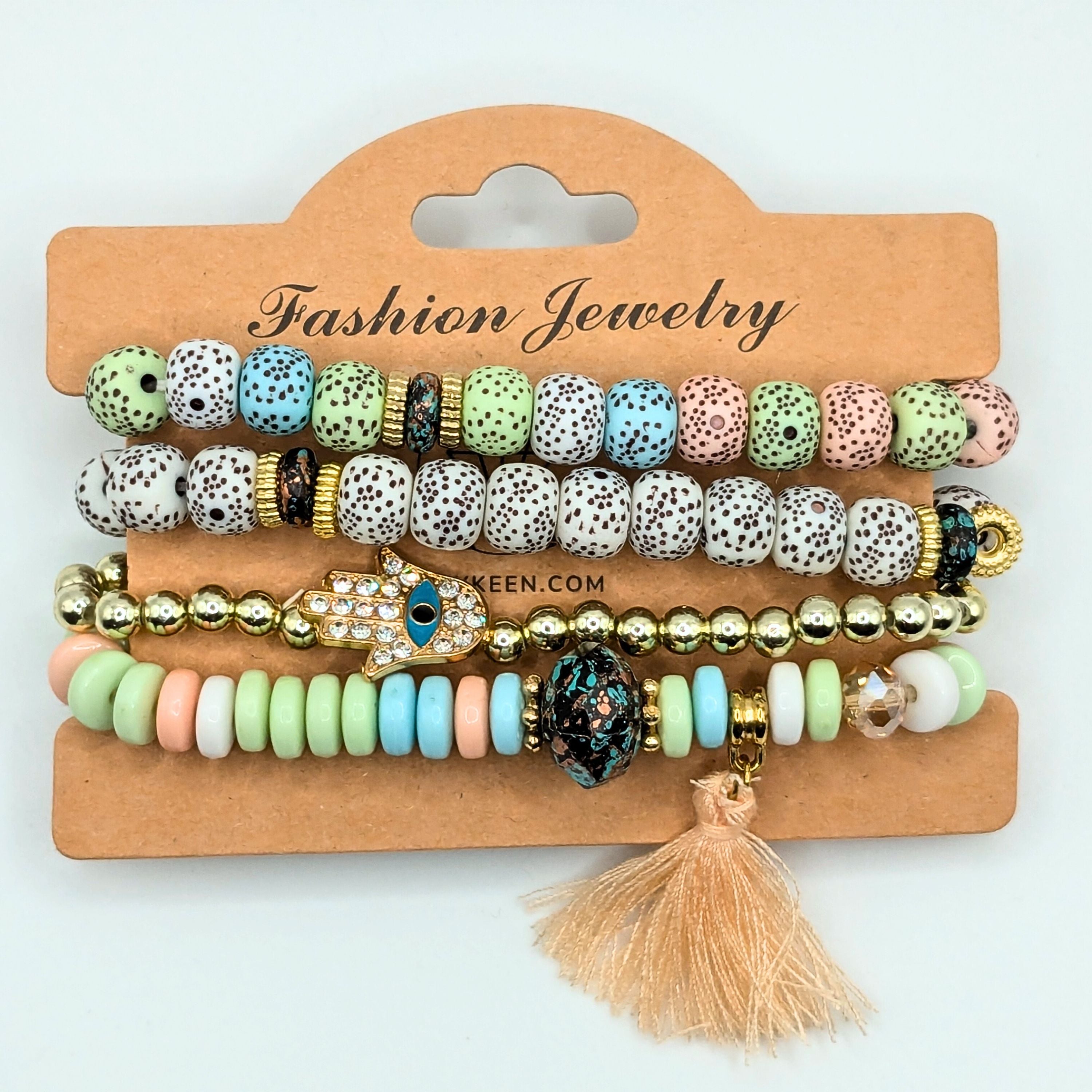 Pastel Beaded Bracelets for Women Jewelry Boho Beaded 4 Stacked Set image 4