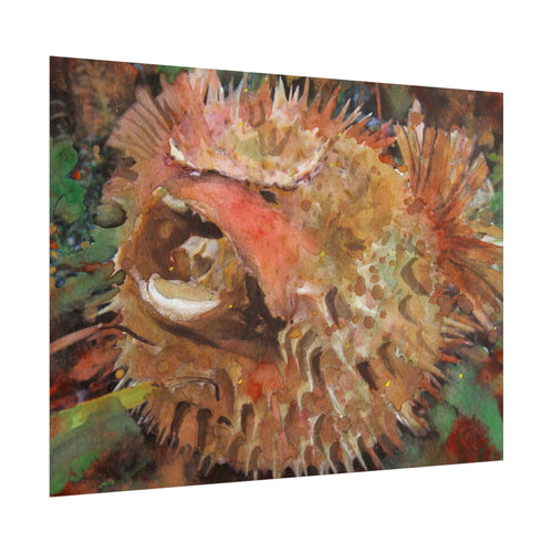 Abstract Puffer Fish Wall Art, Watercolor Pufferfish Poster, Colorful Ocean Art Print, Contemporary Fish Wall Decor, Coastal Artwork