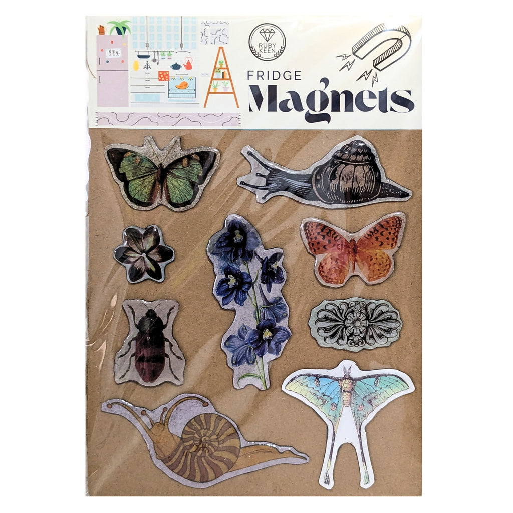Handmade Nature Fridge Magnets, Flowers, Birds, Butterflies, Woodland Cottage image 0