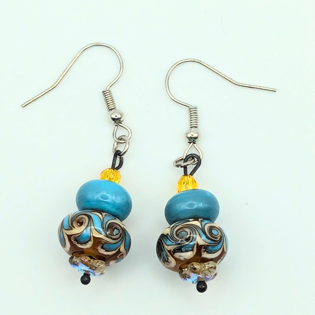 Light Blue And Yellow Swirl Dangle Earrings image 0