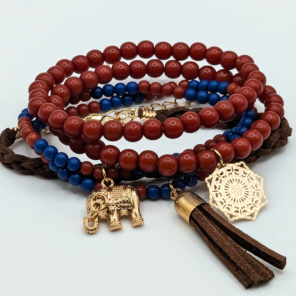 Red And Blue Beaded Bracelets for Women Jewelry Boho Beaded 5 Stacked Set image 1