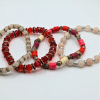 Red And Cream Beaded Bracelets for Women Jewelry Boho Beaded 4 Stacked Set image 2