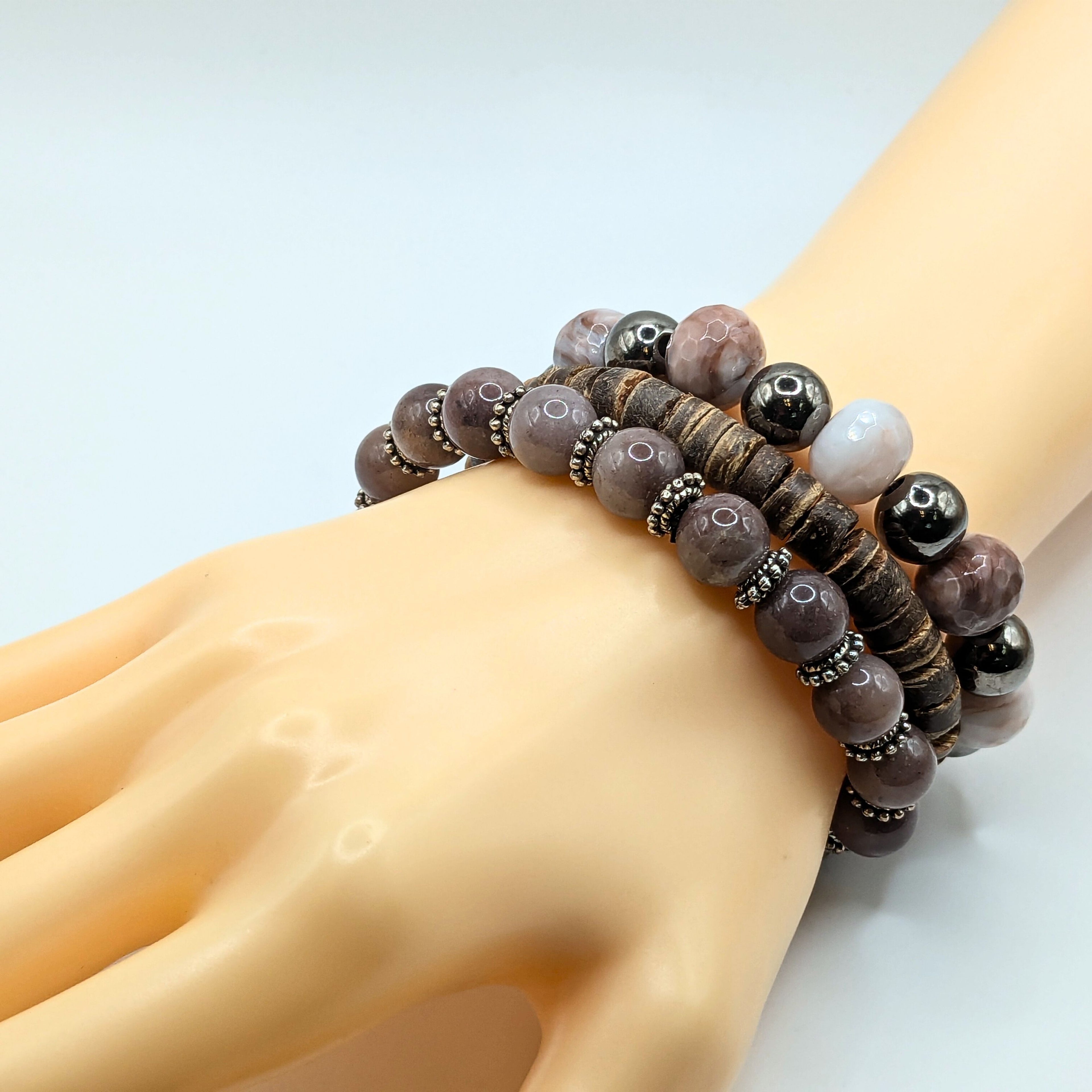 Neutral Beaded Bracelets for Women Jewelry Boho Beaded 3 Stacked Set image 0
