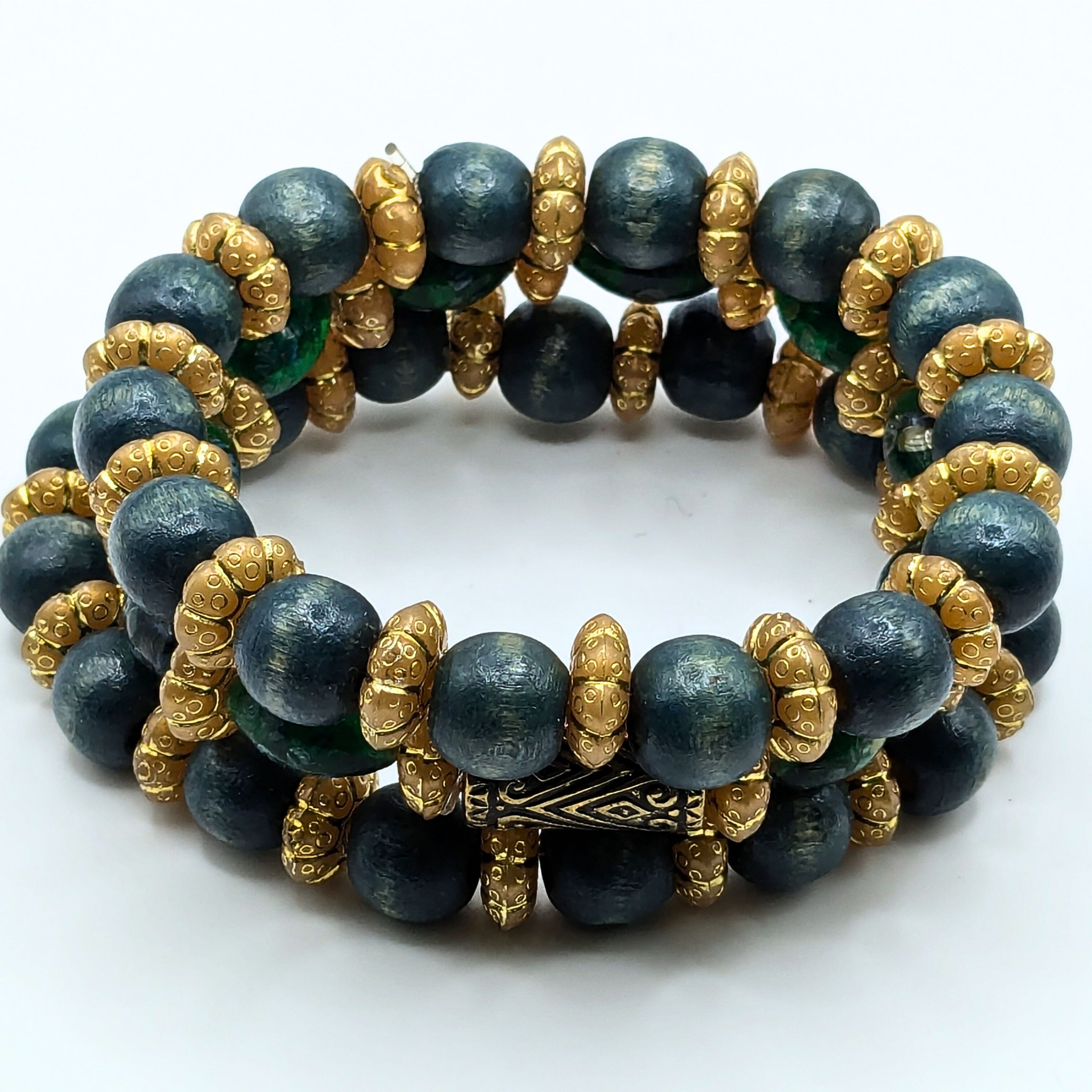 Deep Teal Beaded Bracelets for Women Jewelry Boho Beaded 3 Stacked Set image 3