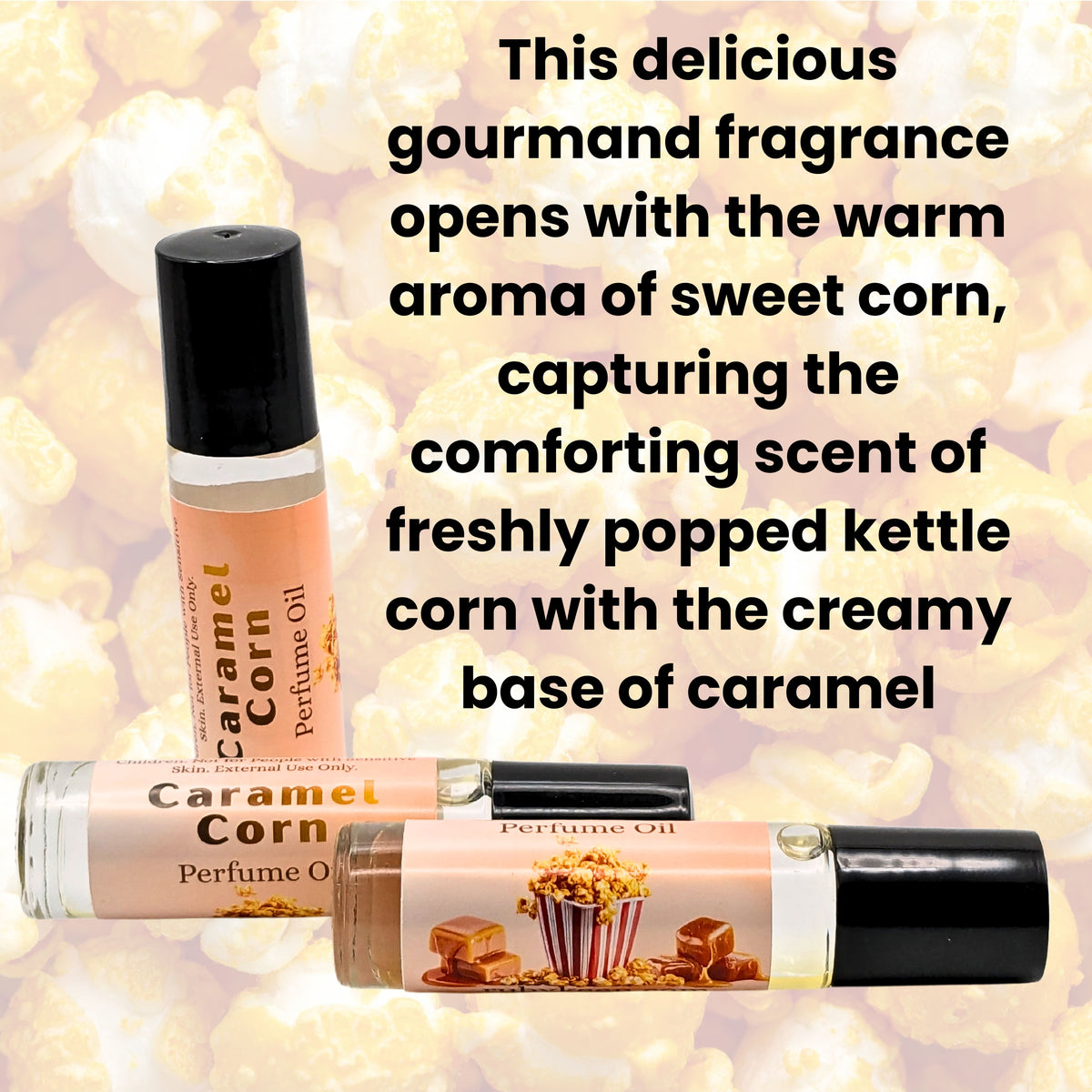 Caramel Corn Perfume Oil | Sweet Gourmand Roll On Fragrance | 7 ml Handmade Bakery Scent | Summer Fair Treat | Cozy Dessert Perfume