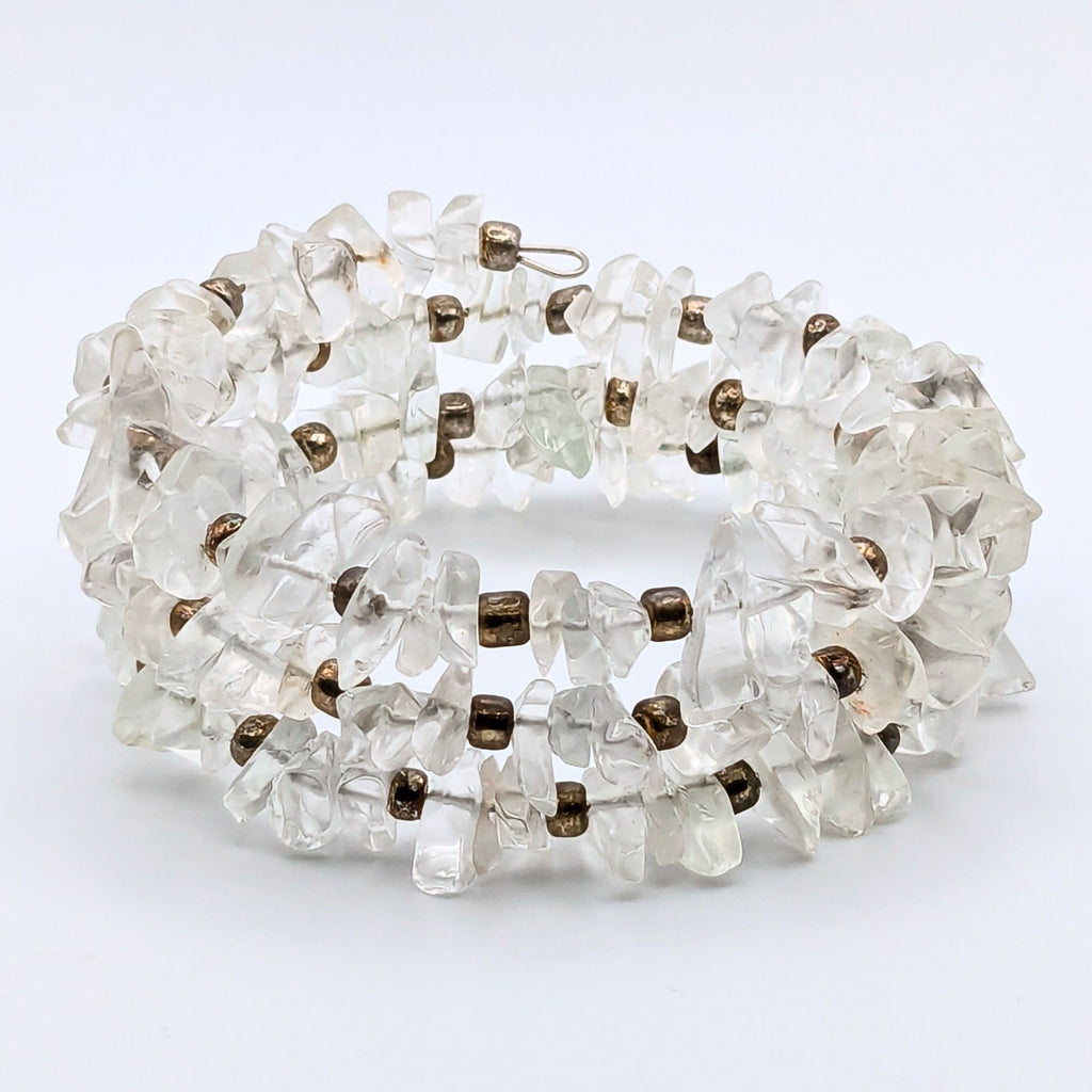 Clear Quartz Gemstone Chip Bead 3-Layer Memory Wire Wrap Bracelet