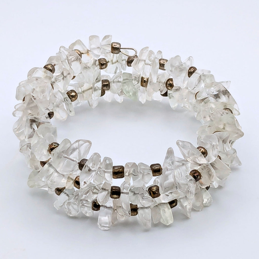 Clear Quartz Gemstone Chip Bead 3-Layer Memory Wire Wrap Bracelet