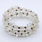 Clear Quartz Gemstone Chip Bead 3-Layer Memory Wire Wrap Bracelet