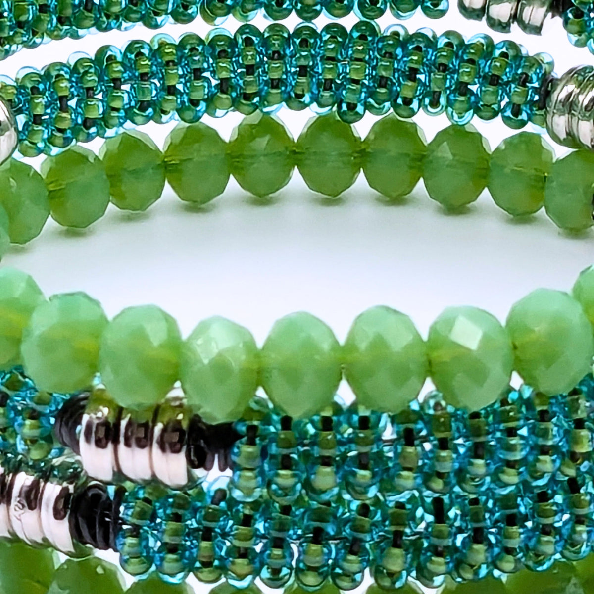 Seafoam Green Woven Seed Bead 4-Layer Memory Wire Cuff Bracelet