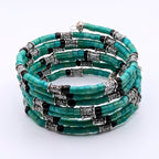 Teal and Black 7-Layer Memory Wire Wrap Bracelet with Silver Accents