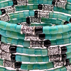Teal and Black 7-Layer Memory Wire Wrap Bracelet with Silver Accents