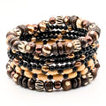Tribal-Inspired Black and Tan 7-Layer Memory Wire Wrap Bracelet