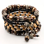 Tribal-Inspired Black and Tan 7-Layer Memory Wire Wrap Bracelet
