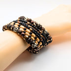 Tribal-Inspired Black and Tan 7-Layer Memory Wire Wrap Bracelet